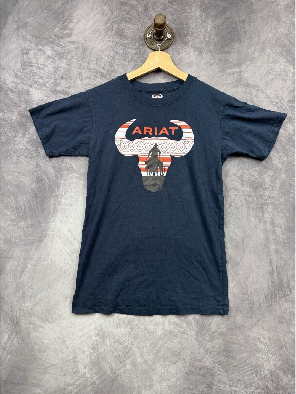 Ariat Shirt Mens S Blue Longhorn Skull Western Cowboy Graphic Rodeo Tee